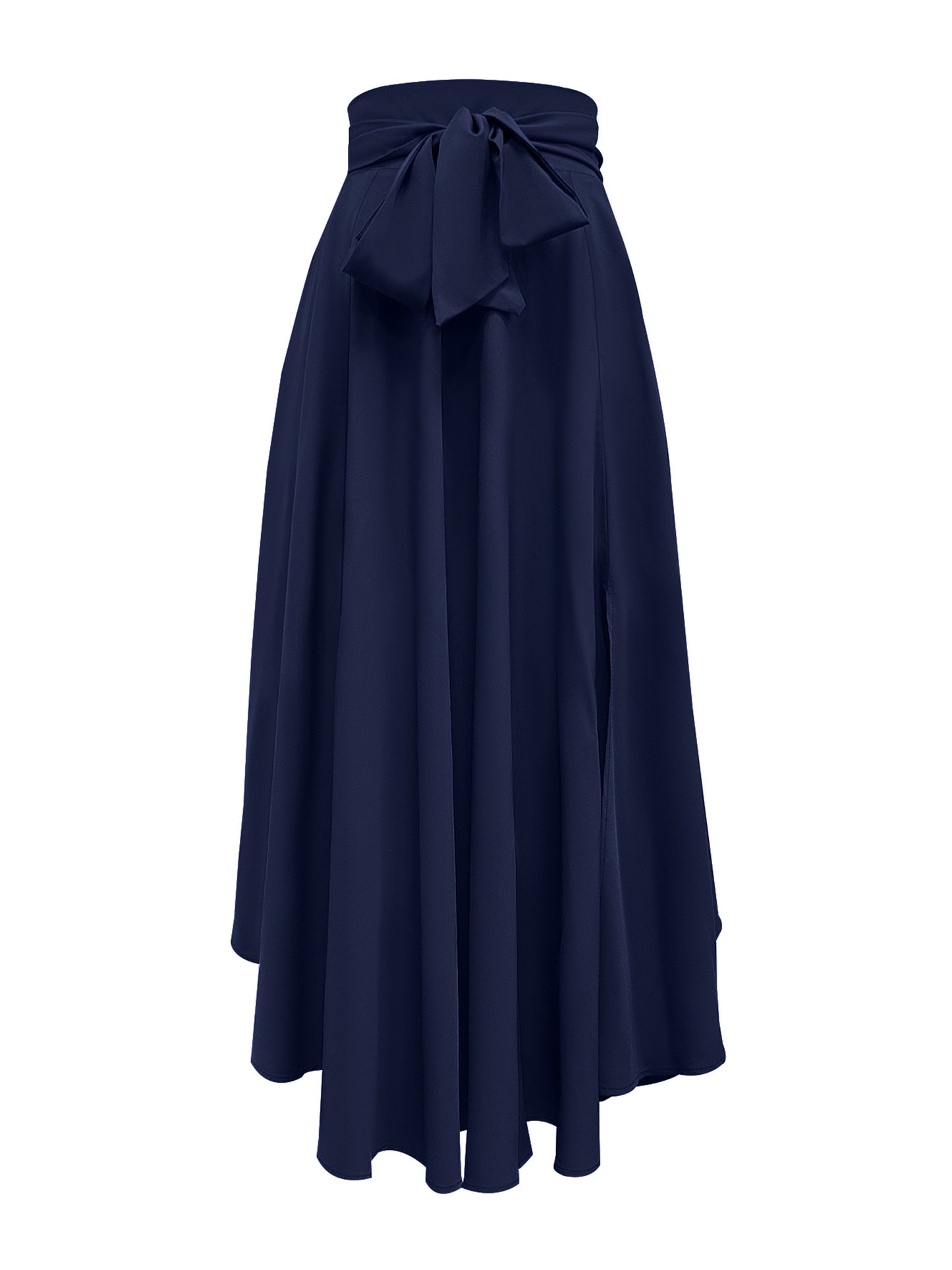 Women's Casual Pleated Skirt with Ruffle Hem and Tie