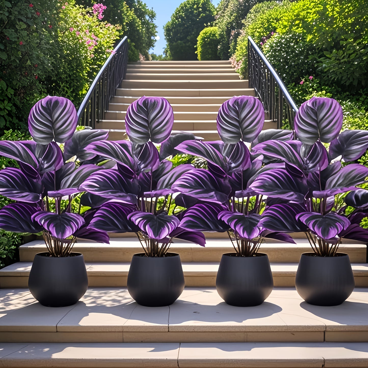 Premium Faux Plant Design – 4pcs Extra Large Artificial Purple Leaf Set
