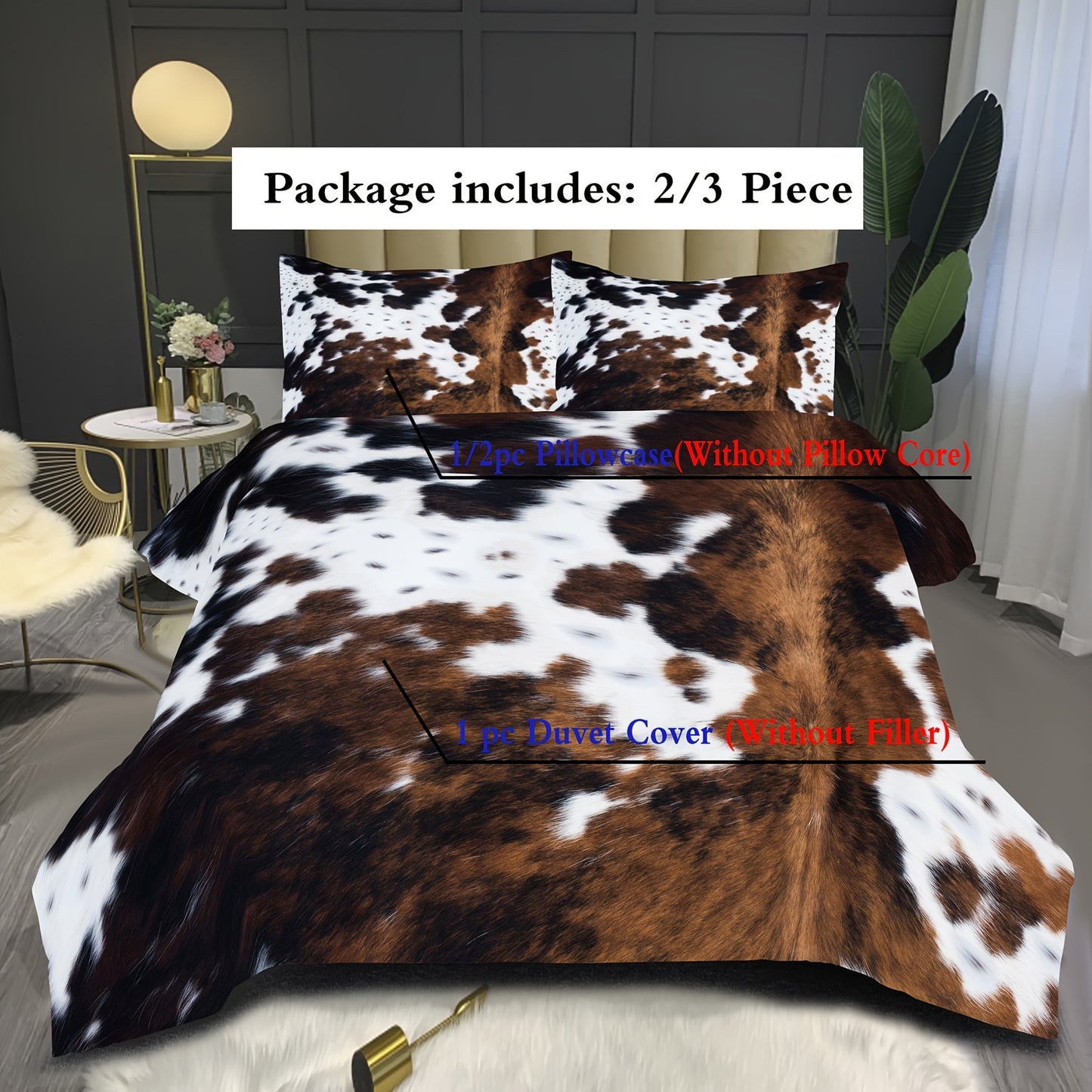 Brown and Black Cow Pattern Yak Leather Bedding Set