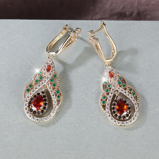 1 Pair Synthetic Zirconia Delicate Bohemian Multi-Color Champagne Golden Women’s Earrings