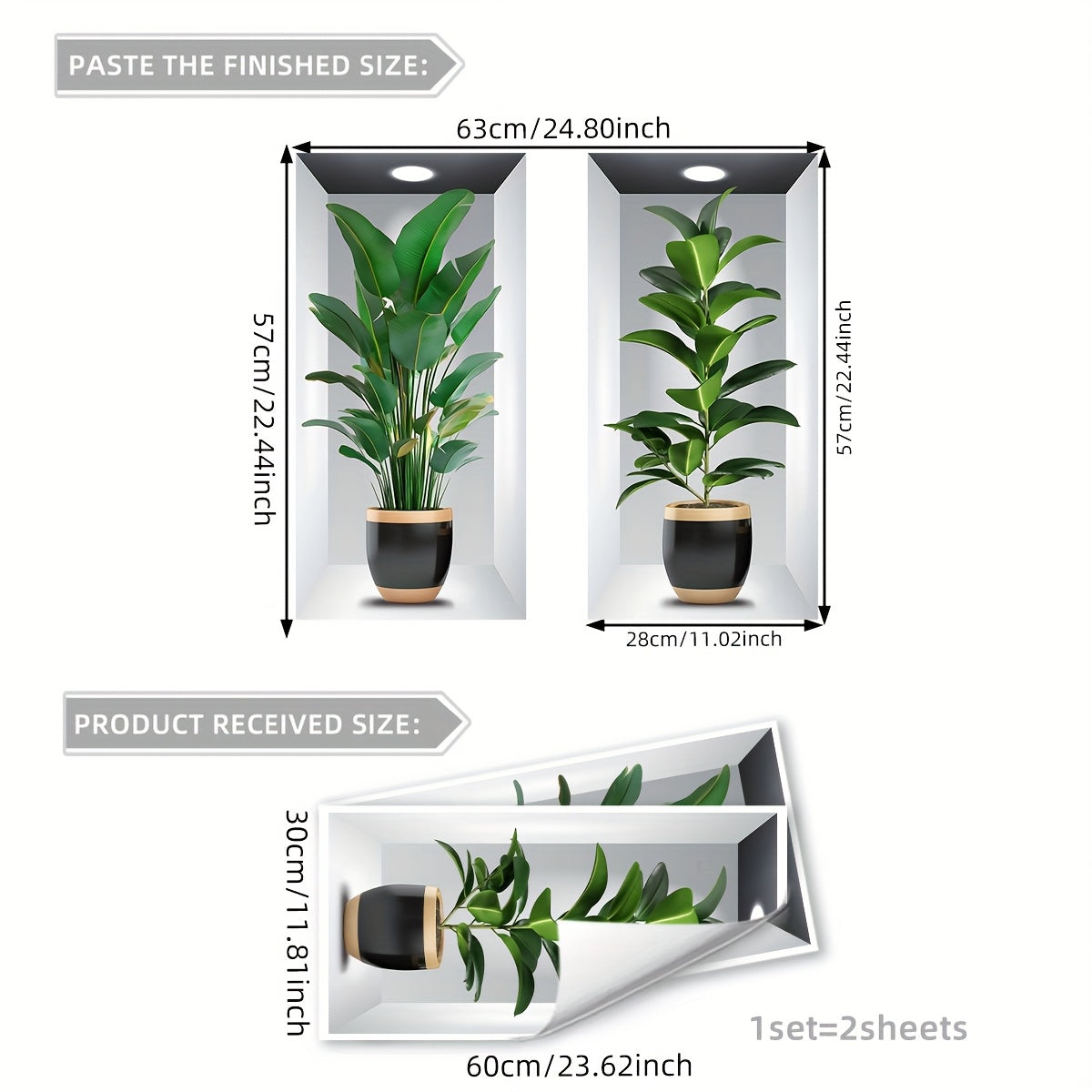 Set of Two Potted Creative Two-Piece Painting Wall Stickers