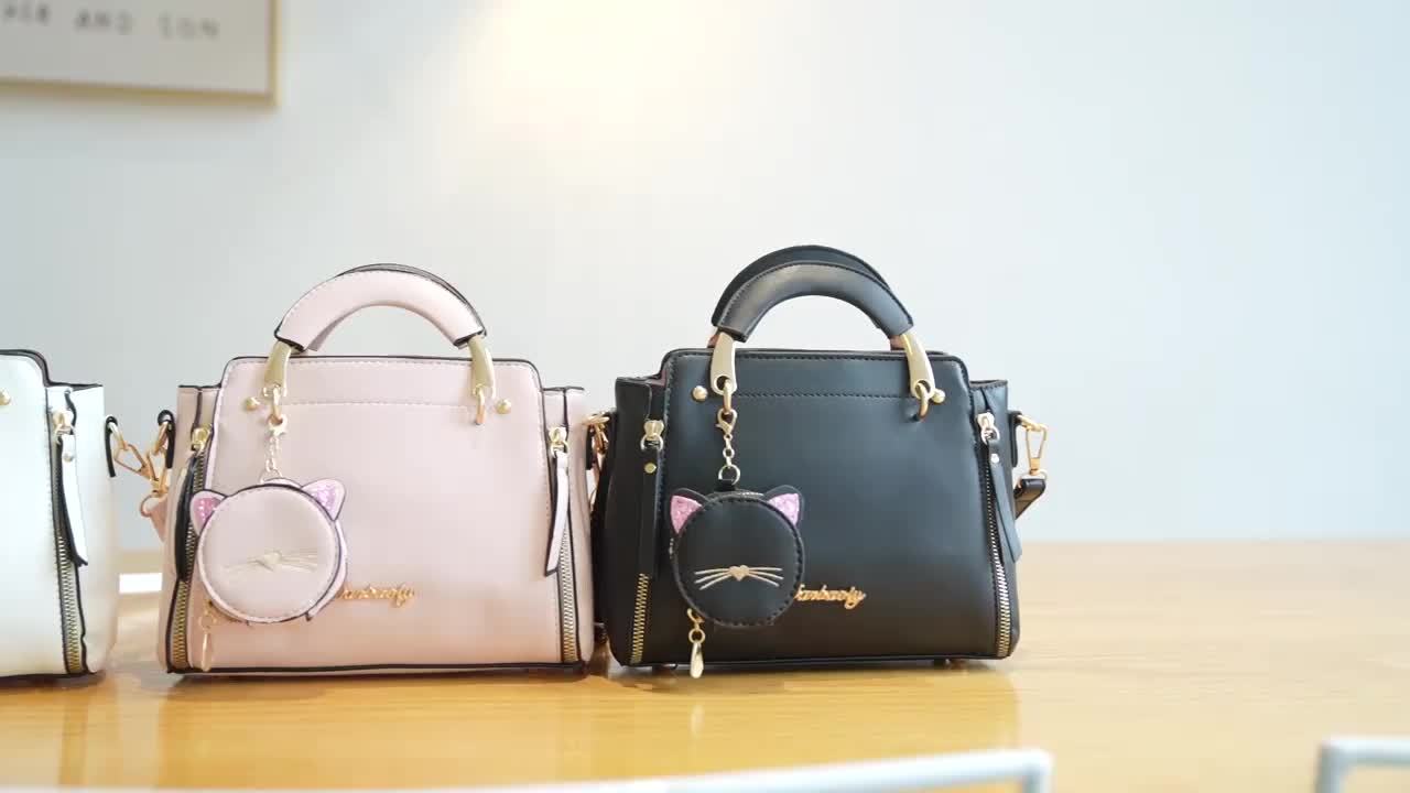 Top Handle Satchel Purses with Cute Kitten Pendant
