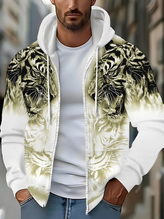 Men's Tiger Print Zip-Up Hoodie