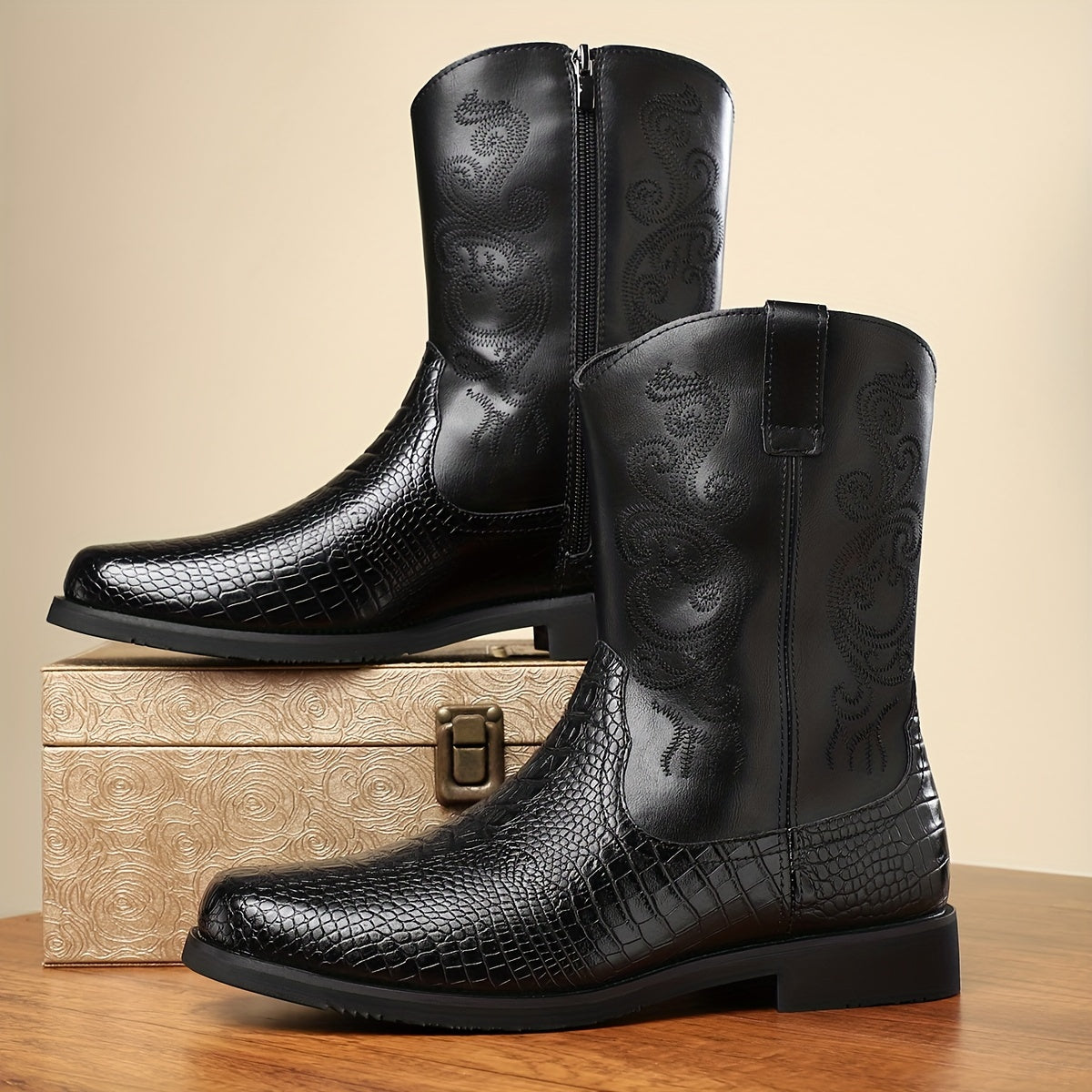 Plus Size Men's Vintage High Top Western Cowboy Boots