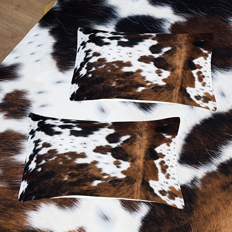 Brown and Black Cow Pattern Yak Leather Bedding Set