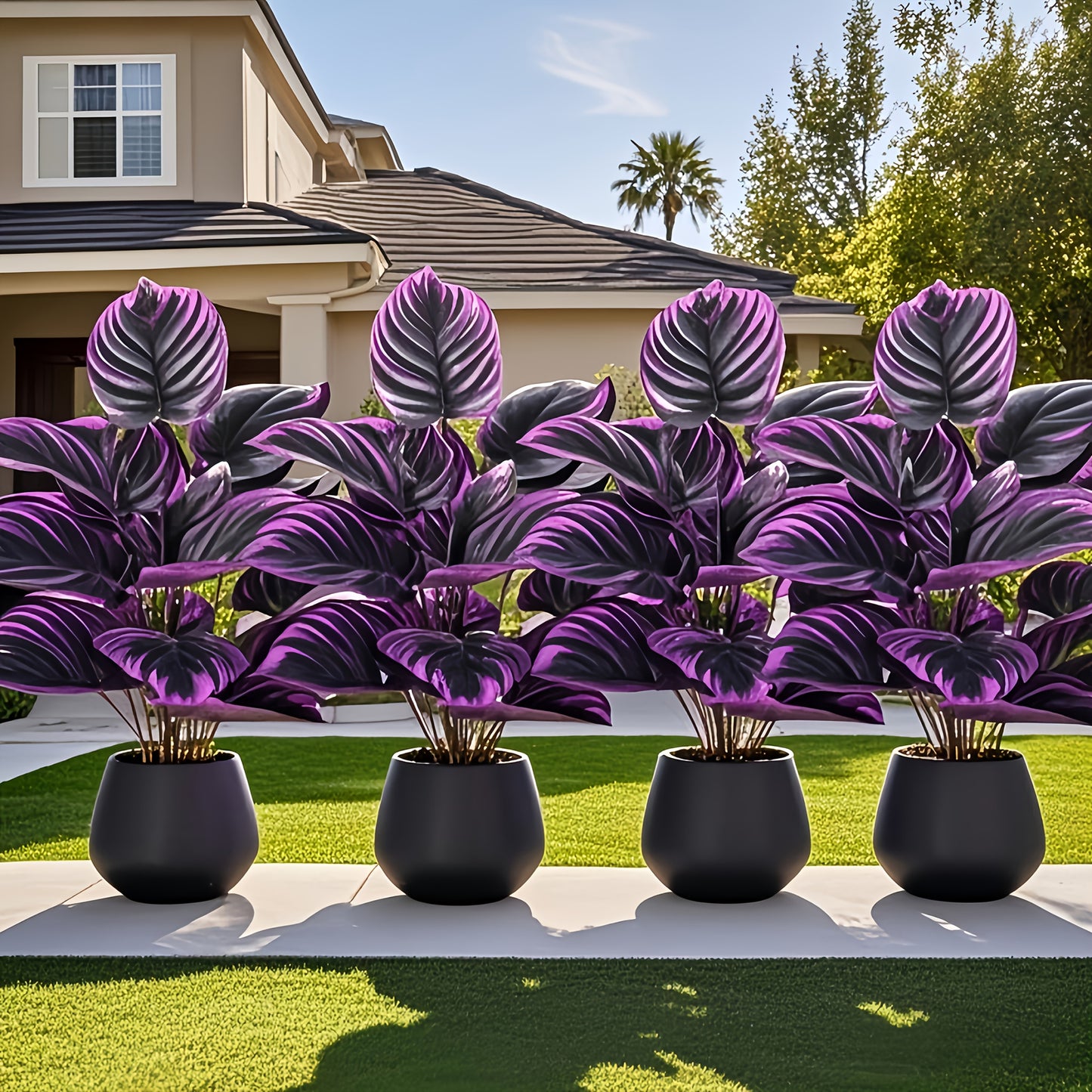 Premium Faux Plant Design – 4pcs Extra Large Artificial Purple Leaf Set