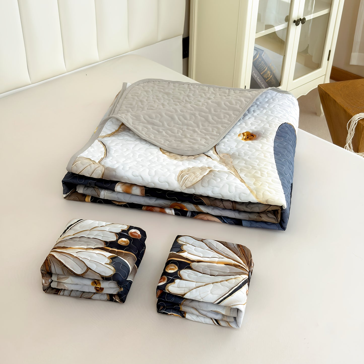 Soft, Breathable Quilted Bedding Set (2 or 3 Pieces) – Black & White Butterfly and Floral Design