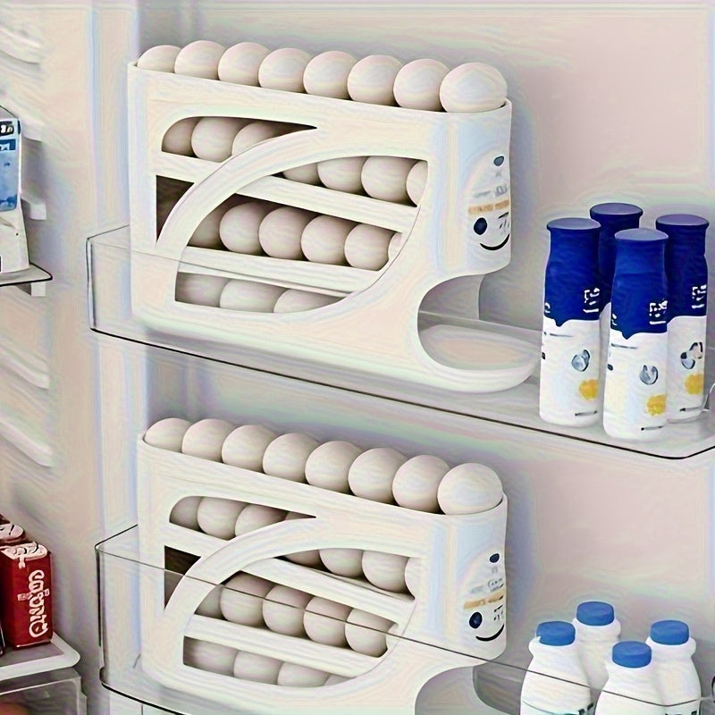 4-Tier Rolling Egg Holder – Space-Saving Side Door Design