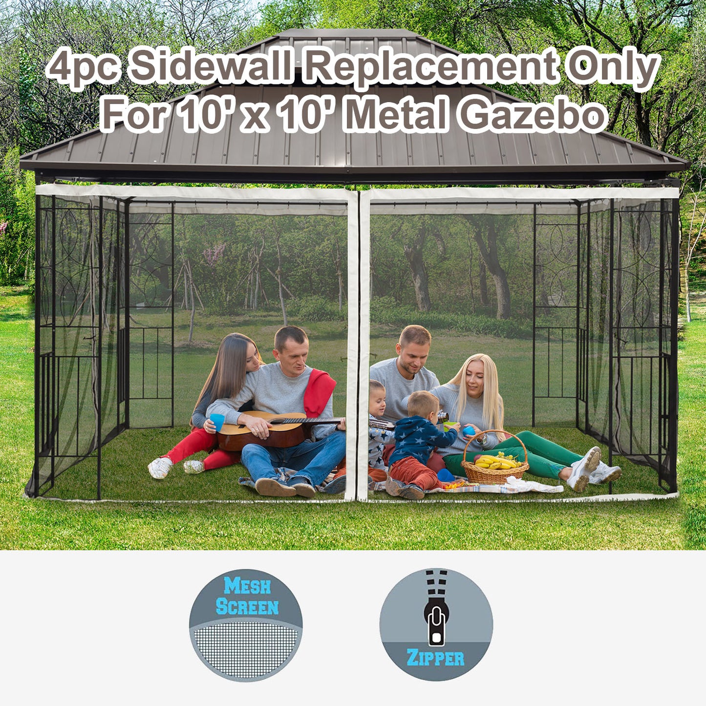 10x10 Gazebo with Netting – High-Quality Canopy Tent with Zippered Panels & Reinforced Black Rings
