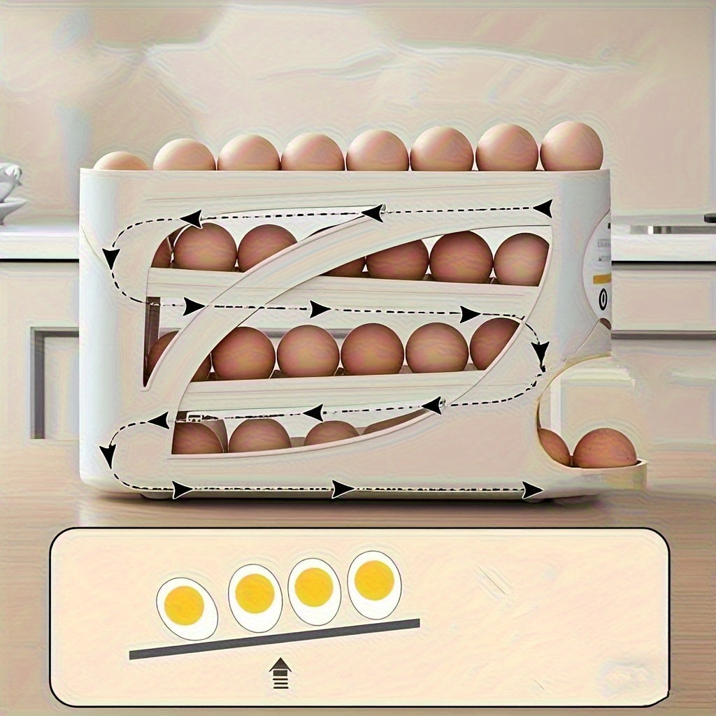 4-Tier Rolling Egg Holder – Space-Saving Side Door Design