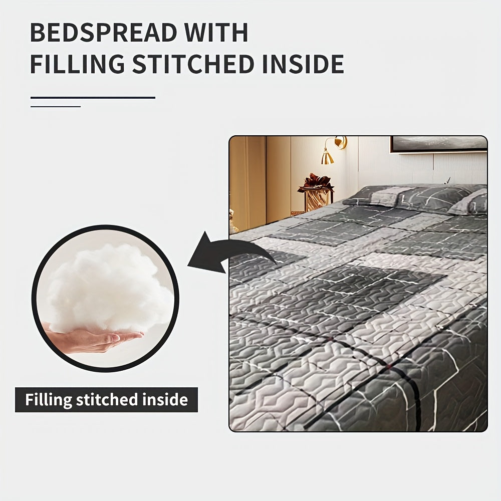 9-Piece Grey Bedding & Curtain Set – Includes Bed Cover, Pillowcases, Printed & Solid Curtains – Queen/King/Cal King Size