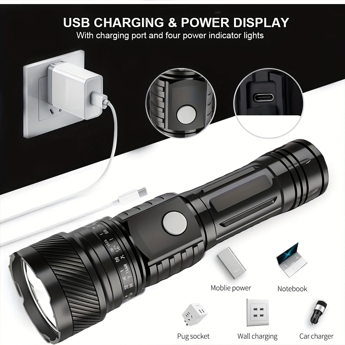 2/4pcs Solar Flashlight – Portable LED Flashlight with USB & Solar Charging
