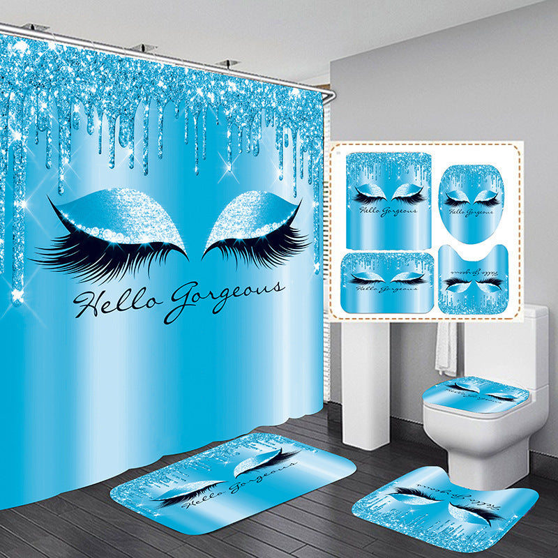 Full Polyester 3D Printing Eyelash Bathroom Partition Shower Curtain