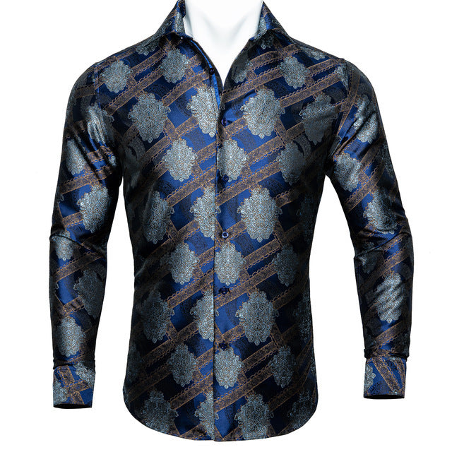 Barry Wang Teal Paisley Floral Silk Shirt – BCY-05