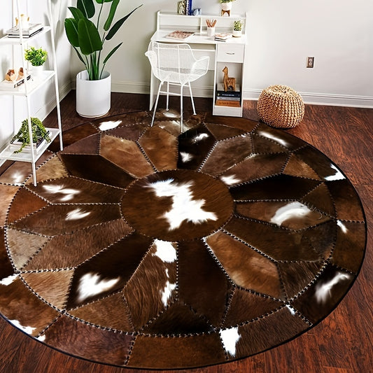 Round Paisley Print Faux Cowhide Area Rug – 1pc