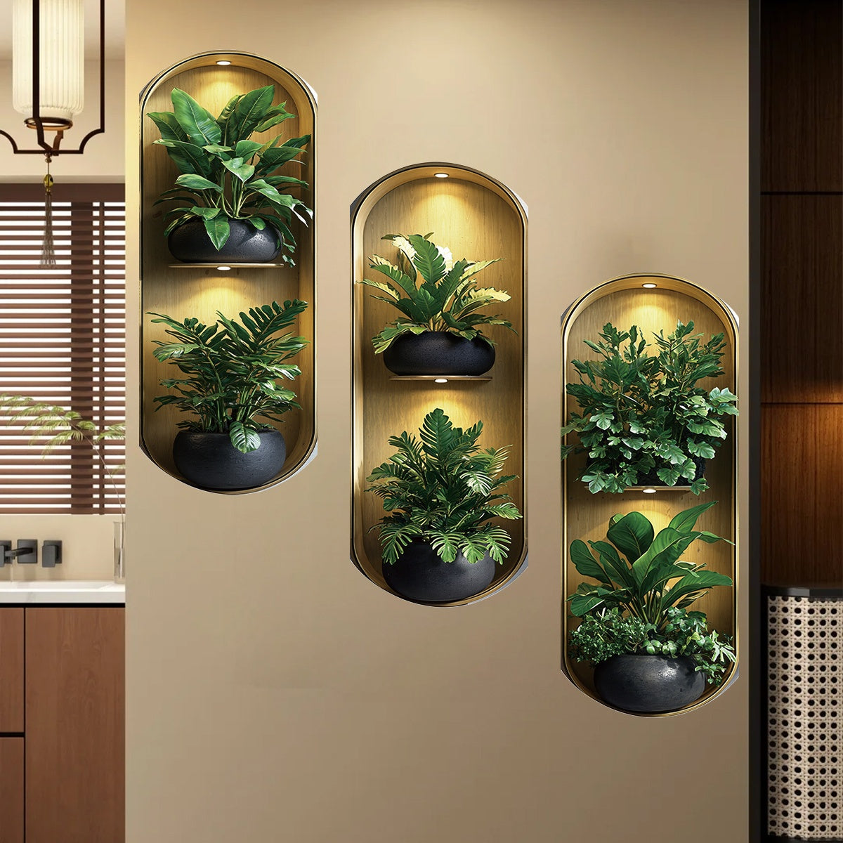 Pack of 3 Realistic Arched Plant Wall Decals – Green Foliage Window Decor Stickers