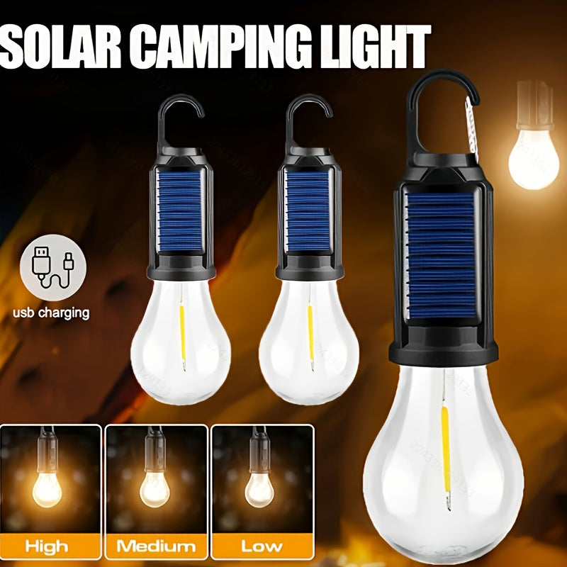 1/2/4 Pack LED Solar-Powered Camping Lantern – USB Rechargeable, IP65 Waterproof Outdoor Tent Light
