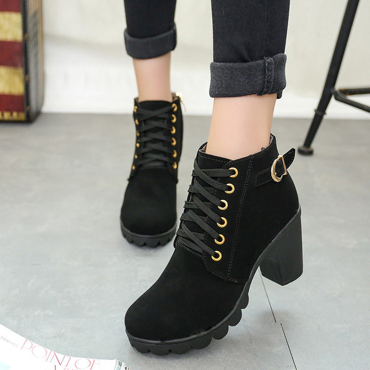 Chunky Block Heel Buckle Ankle Boots for Women