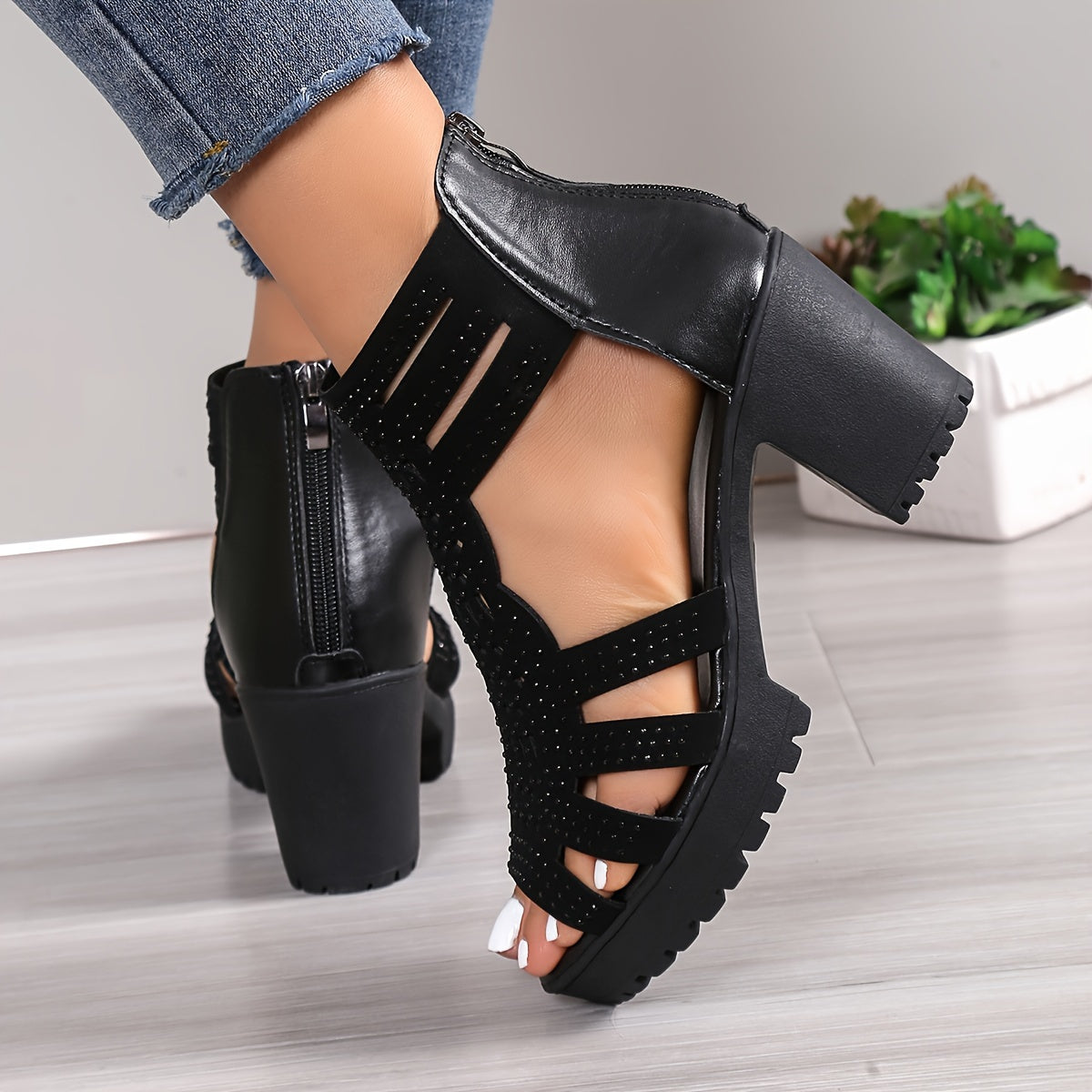 Stylish High Heel Women's Sandals – Summer Chic with a Sparkle