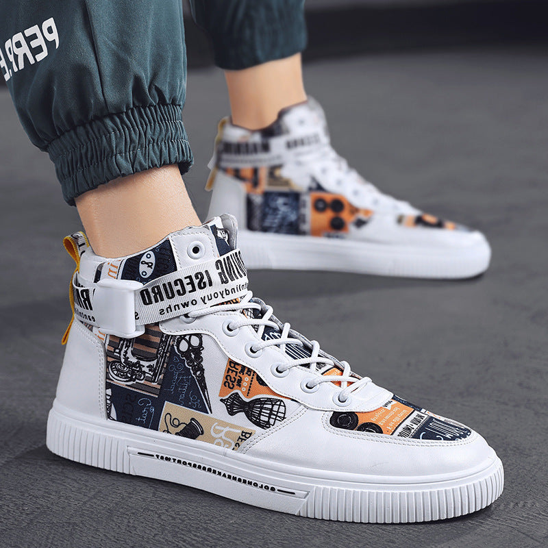 Spring Men’s Trendy Black High-Top Sports Shoes for Teen Boys & Young Men