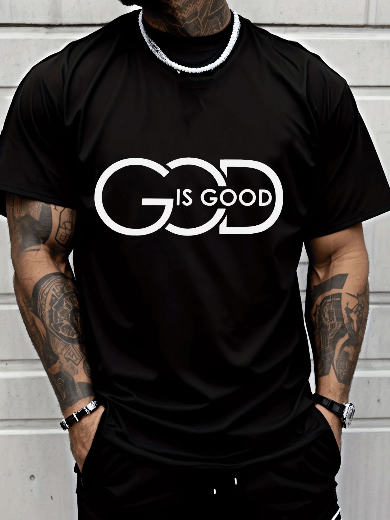 Men's Casual Graphic Tee – "God Is Good" Crew Neck Streetwear