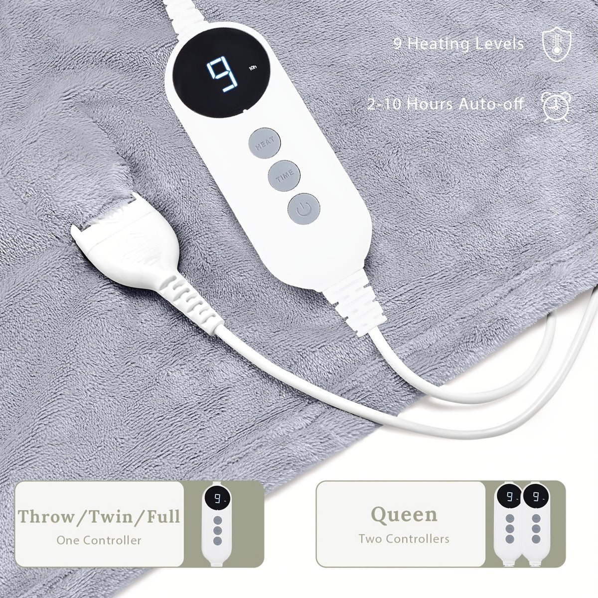 Heated Electric Blanket – All Sizes | Cozy Warm Double-Sided Flannel