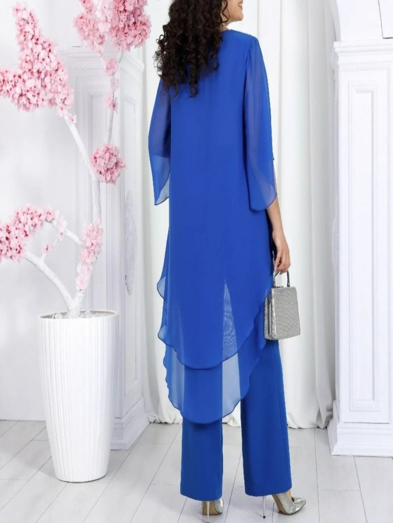 Plus Size Women’s 2025 Loose Casual Solid Color Chiffon Top & Two-Piece Set