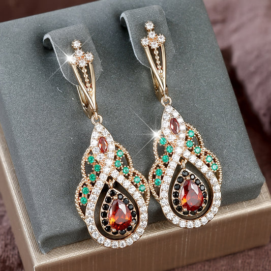 1 Pair Synthetic Zirconia Delicate Bohemian Multi-Color Champagne Golden Women’s Earrings