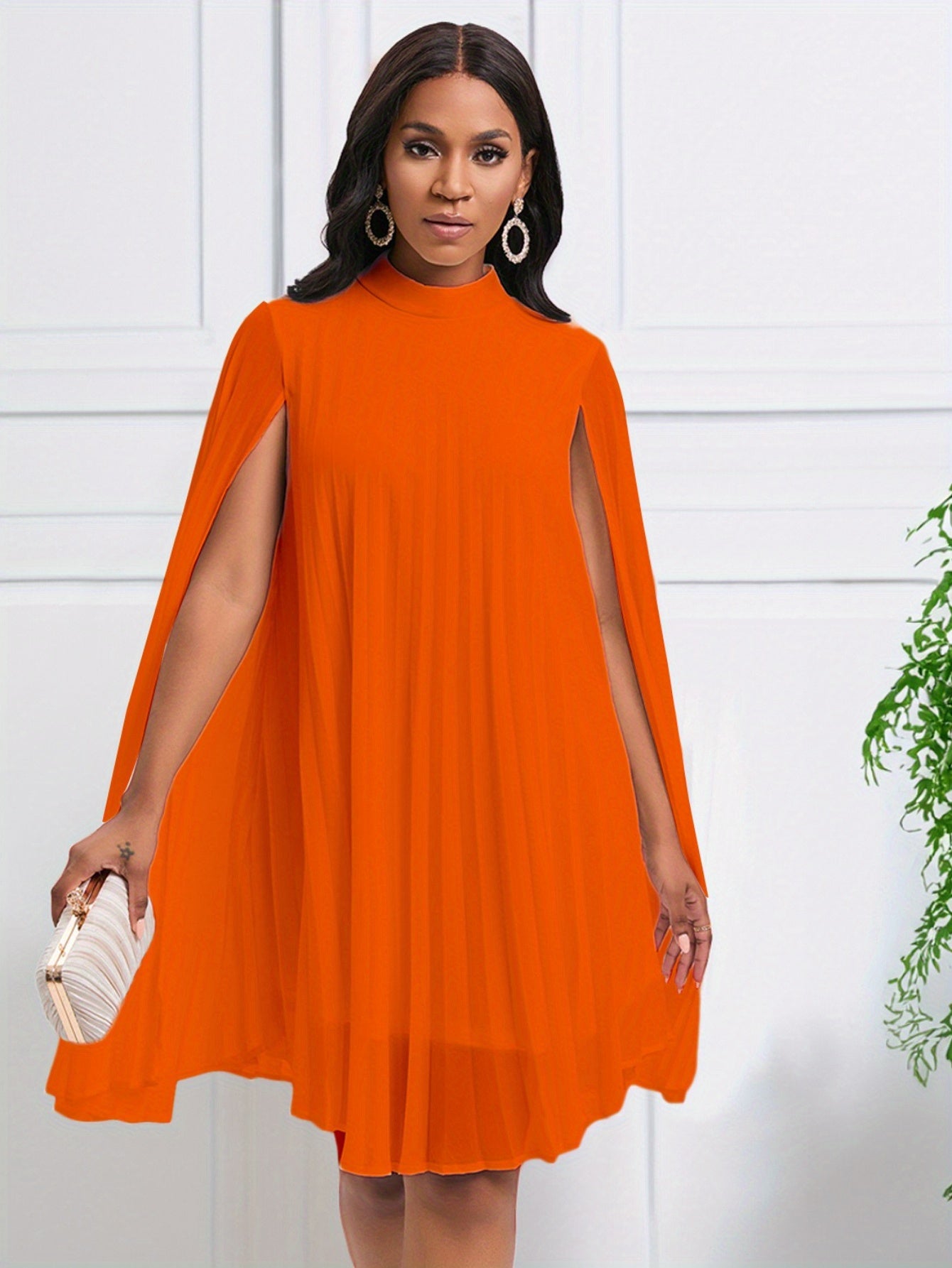 Plus Size Women's Dress – Temperament Fashion Chiffon Pullover Cape Bat Sleeve Dress