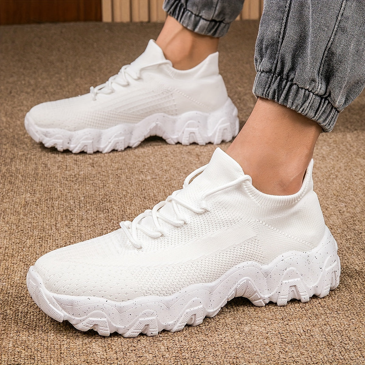 Men's Casual Sneakers – Geometric Knit Comfort & Style
