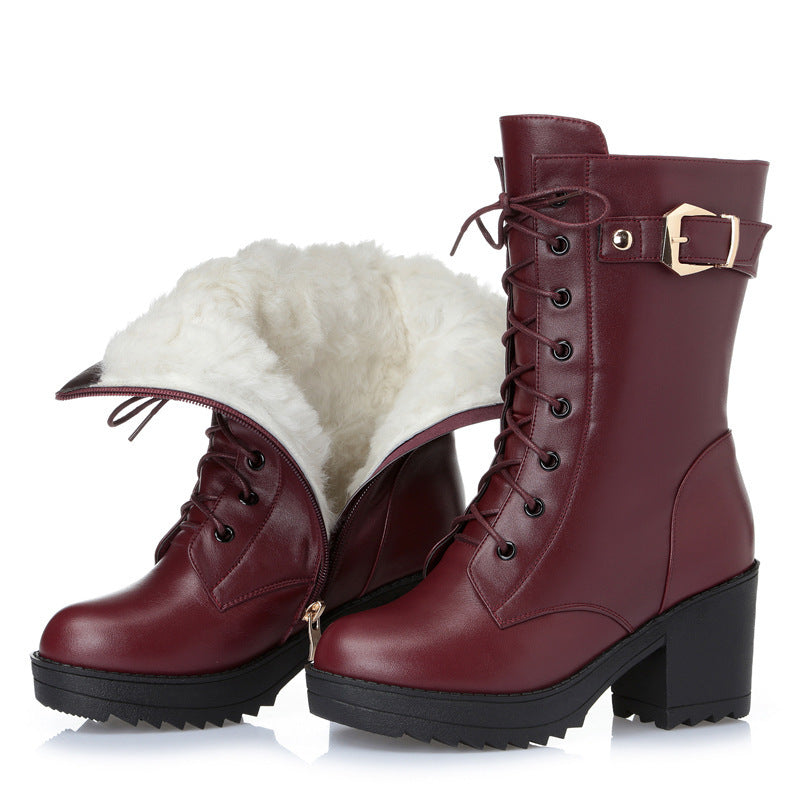 Women’s Leather Martin Boots – Warm Cotton Lined Combat Style