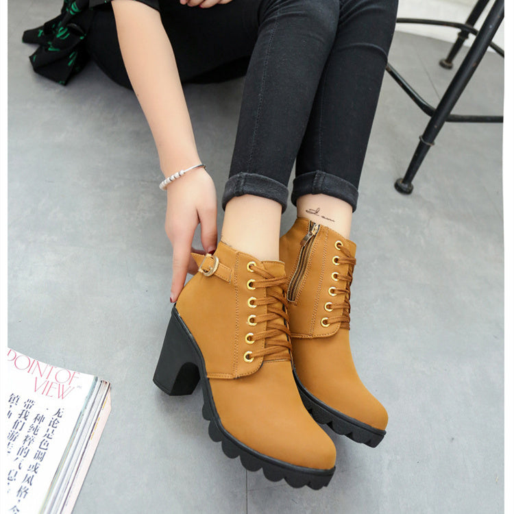 Chunky Block Heel Buckle Ankle Boots for Women