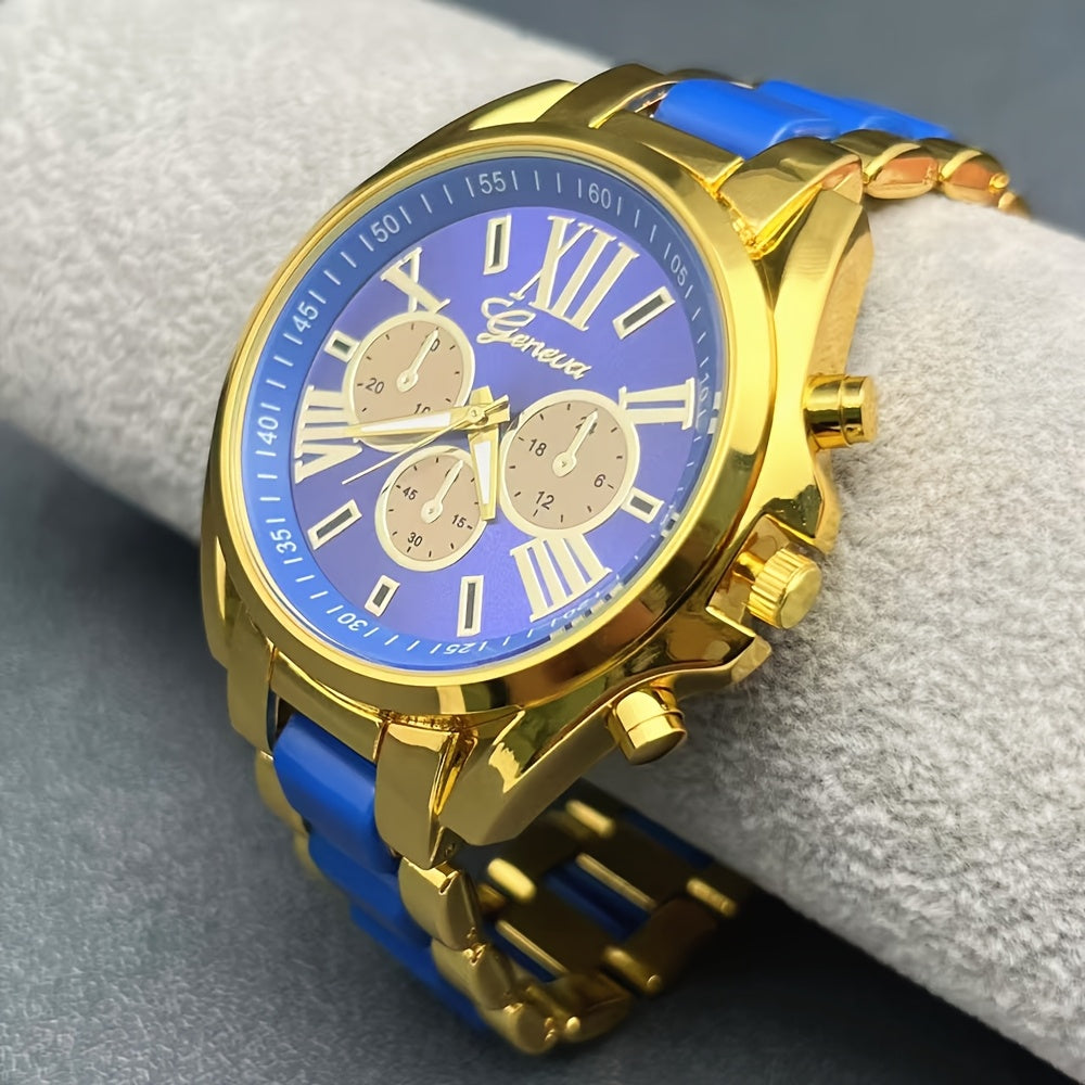 Elegant Men's Quartz Watch – Luxurious Golden-Tone with Large Roman Dial