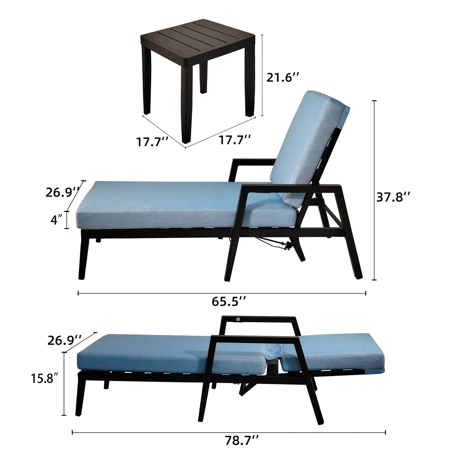 3PC Outdoor Aluminum Patio Furniture Chaise Lounge Set