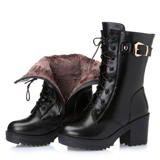 Women’s Leather Martin Boots – Warm Cotton Lined Combat Style