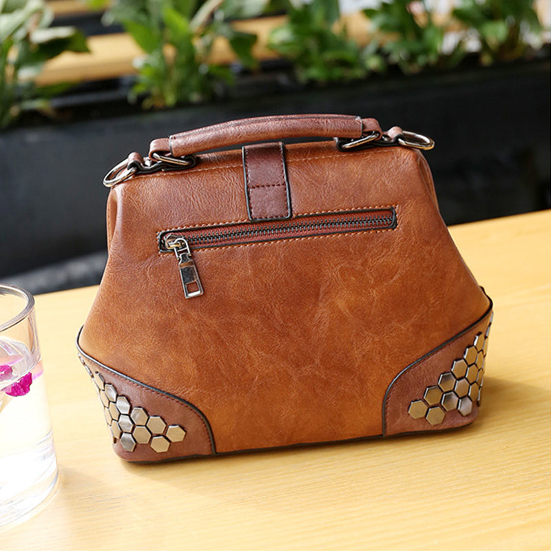 Vintage Leather Doctor-Style Handbag for Women