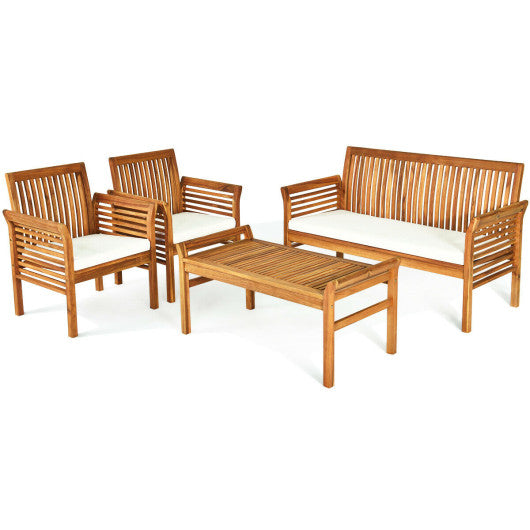 4-Piece Outdoor Acacia Wood Sofa Furniture Set – Stylish & Durable Patio Seating