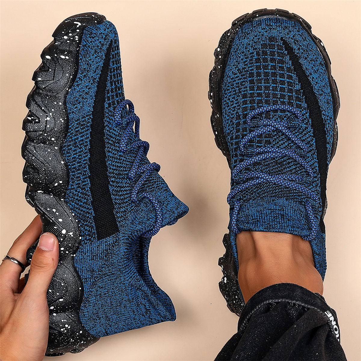 Men's Casual Sneakers – Geometric Knit Comfort & Style