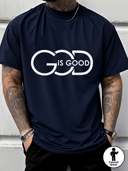 Men's Casual Graphic Tee – "God Is Good" Crew Neck Streetwear