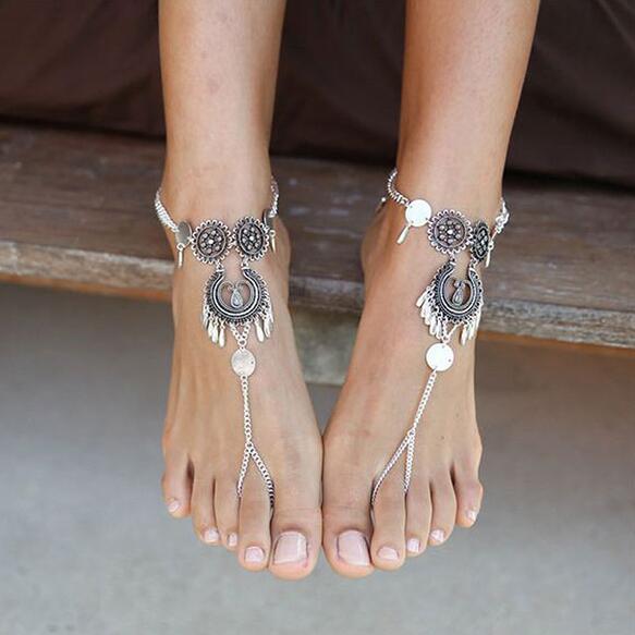 Bohemian Antique Silver Barefoot Sandals