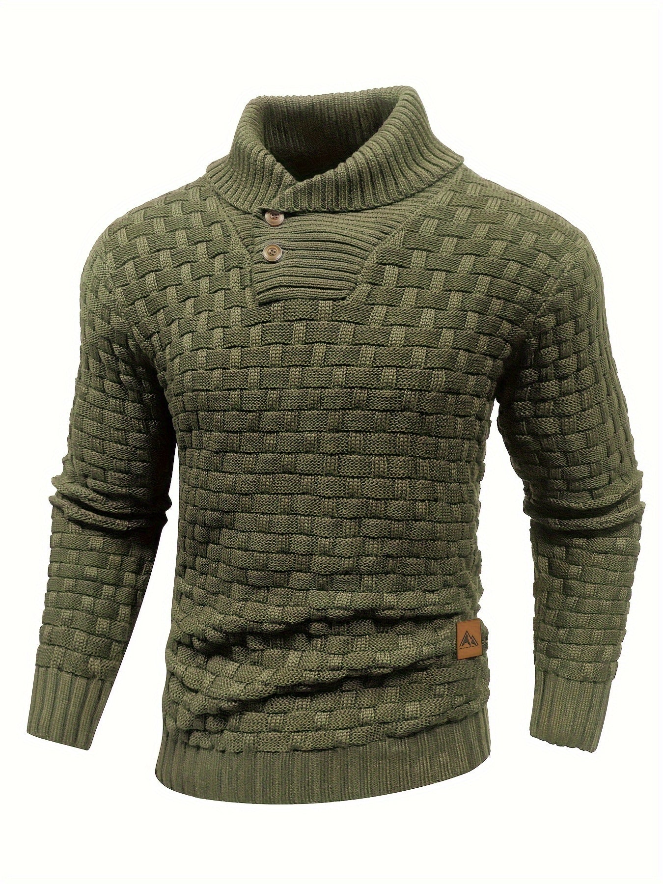 High Stretch Men’s Casual Sweater, Chic Mature Waffle Pattern Pullover