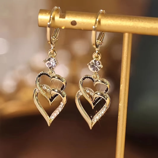 1 Pair Double-Layer Artificial Love Heart Earrings