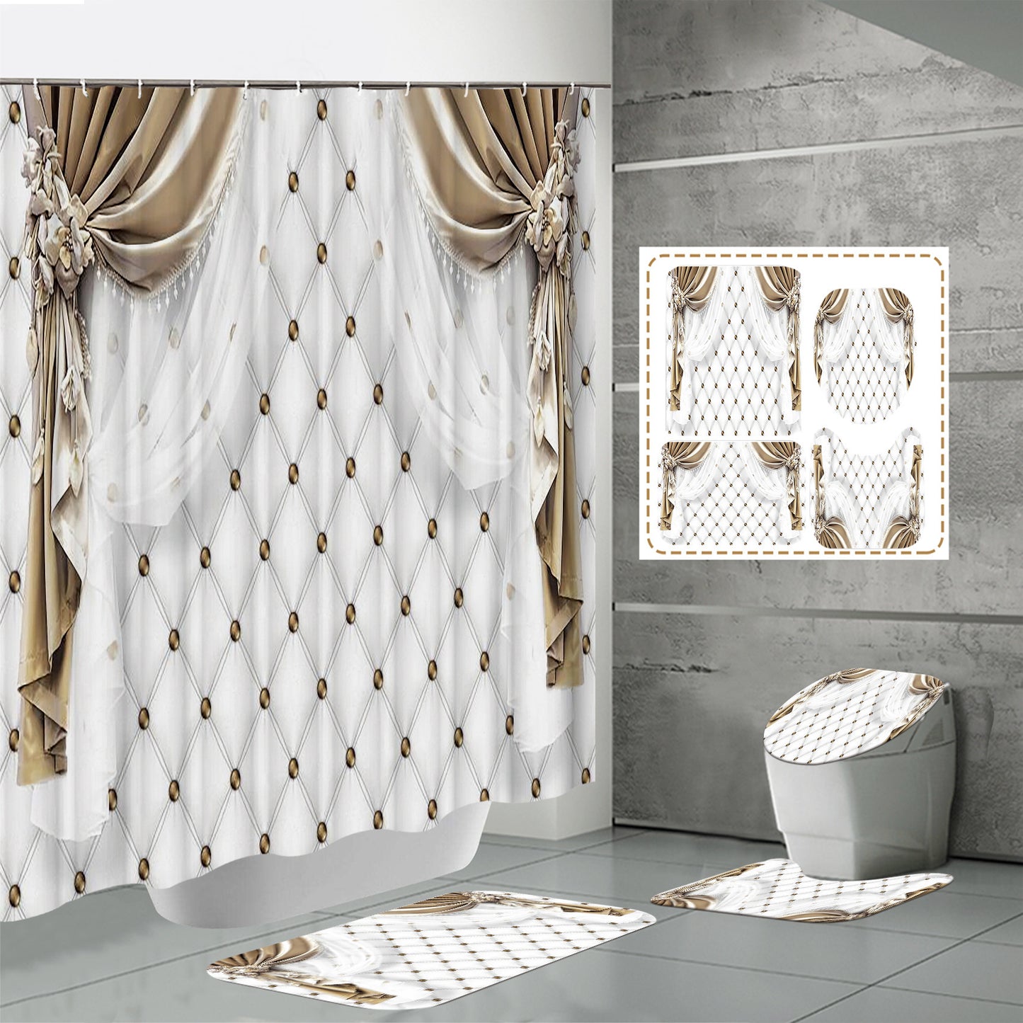 HD Digital Printing Waterproof Polyester Mildew-proof Shower Curtain Suit