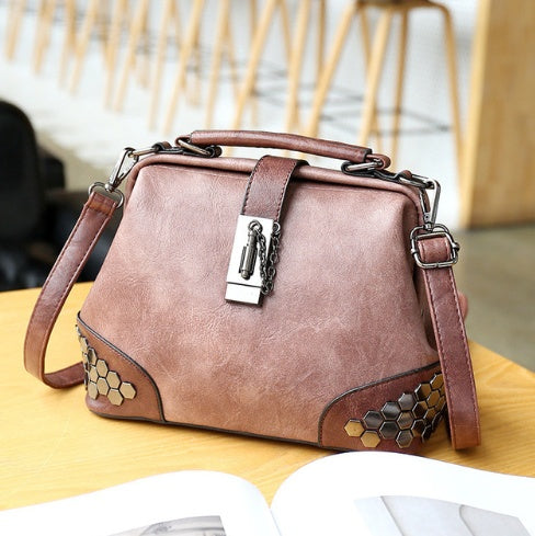 Vintage Leather Doctor-Style Handbag for Women