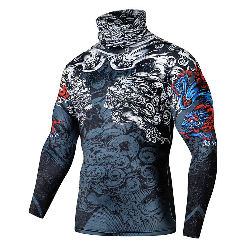 Men's Casual 3D T-Shirt – Fitness Compression Shirt with Built-In Mask
