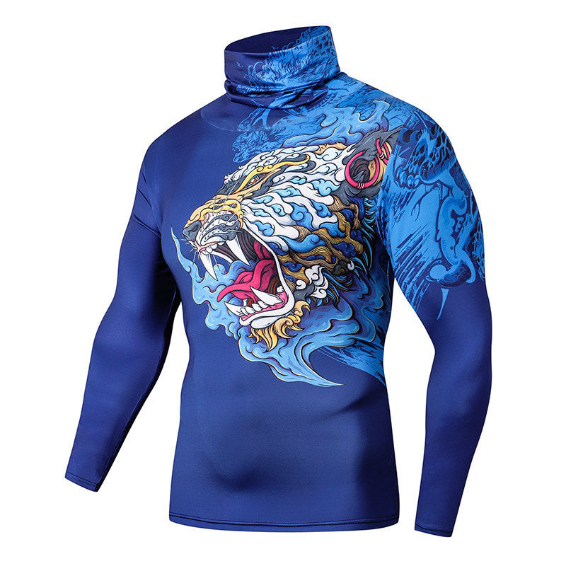 Men's Casual 3D T-Shirt – Fitness Compression Shirt with Built-In Mask
