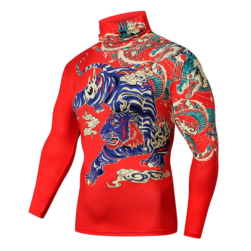 Men's Casual 3D T-Shirt – Fitness Compression Shirt with Built-In Mask
