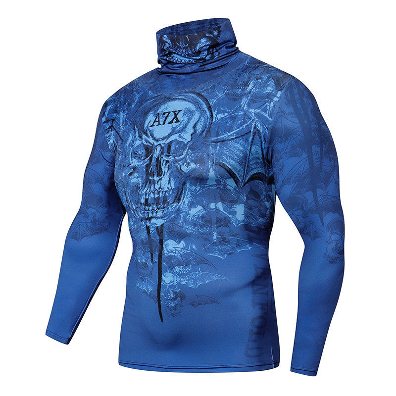 Men's Casual 3D T-Shirt – Fitness Compression Shirt with Built-In Mask