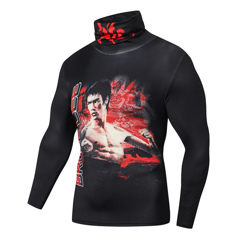 Men's Casual 3D T-Shirt – Fitness Compression Shirt with Built-In Mask