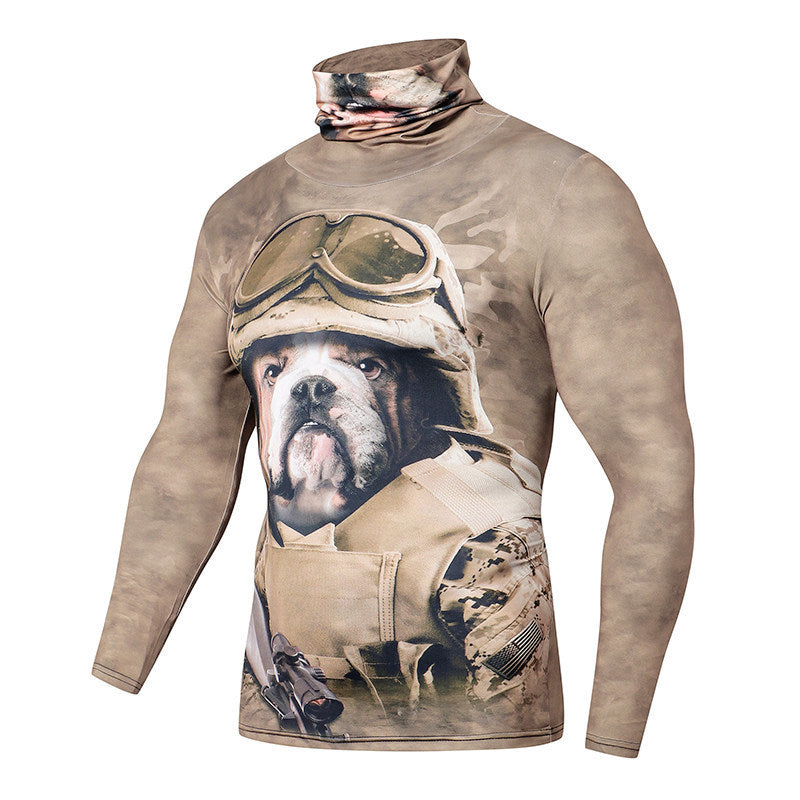 Men's Casual 3D T-Shirt – Fitness Compression Shirt with Built-In Mask